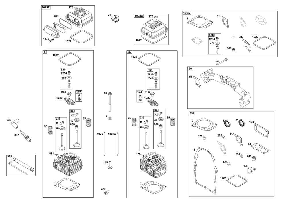 Cylinder Head Group Diagram and Parts List for 386447-0500-G1 200000 - 399999 Briggs and Stratton Engine